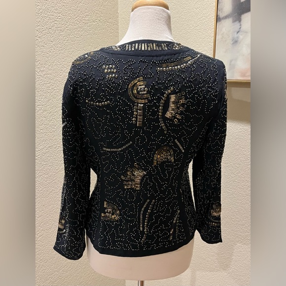 Chicos Evening Beaded Sequins Embellished Black Jacket 0 S - Picture 3 of 5